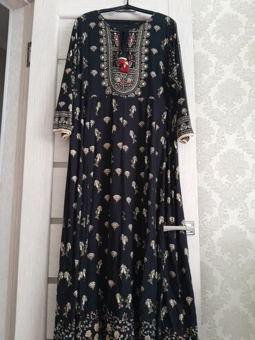 штапель таджикские платья: Повседневное платье, Индия, Лето, Длинная модель, Штапель, 5XL (EU 50)