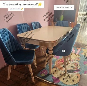 Masa və oturacaq dəstləri: Qonaq otağı üçün, Dördbucaq masa, 6 stul