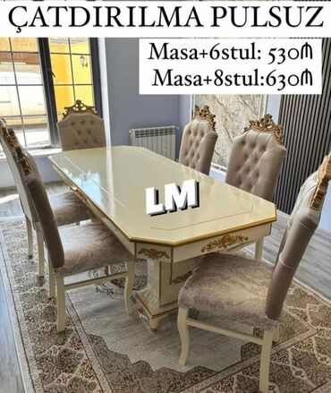 Комплекты столов и стульев: Для гостиной, Новый, Нераскладной, Прямоугольный стол, 6 стульев, Азербайджан