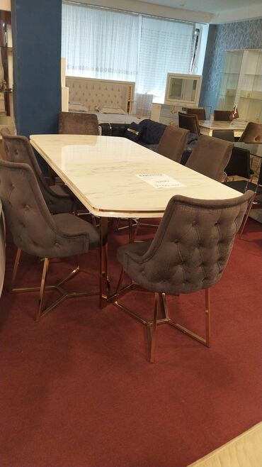 Masa və oturacaq dəstləri: Qonaq otağı üçün, Yeni, Açılmayan, Oval masa, 8 stul — 14