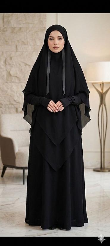 abaya: Qadınlar üçün qara rəngli tam dəst hicab geyimi - 2 hissəli dizayn — 1
