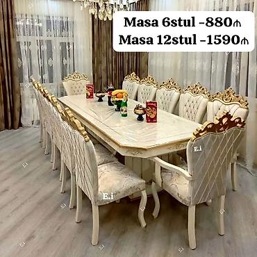 klassik stullar: Zərif klassik üslubda yemək otağı dəsti: - Variant 1: Masa + 6 stul — — 1
