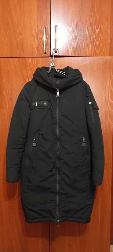 длинное мужское пальто с капюшоном: Пуховик, Длинная модель, С капюшоном, S (EU 36)