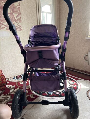 детская коляска для двойняшек: Коляска, цвет - Голубой, Б/у