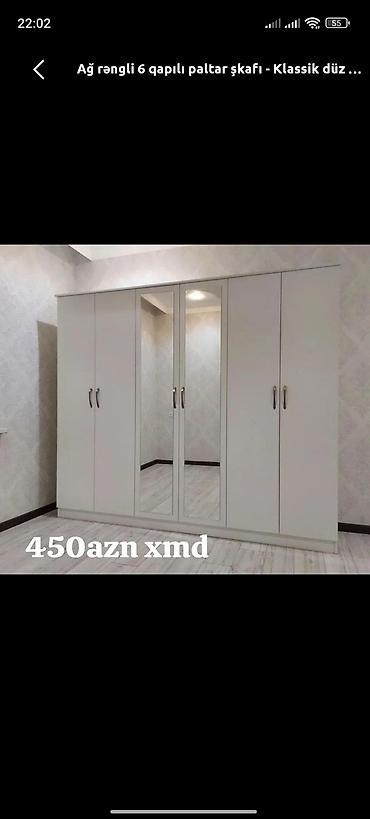 Dolablar: Ağ rəngli 6 qapılı paltar şkafı - Klassik düz dizayn, açıq ağ ton - — 1