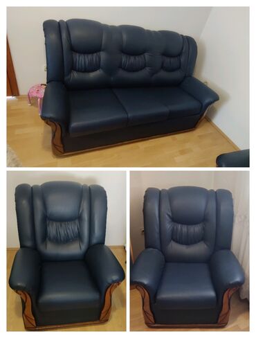 Ostali nameštaj: Na prodaju trosed i dve fotelje, teget boja, trosed je na razvlacenje — 1