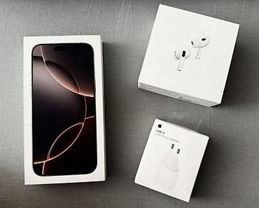 Apple iPhone: IPhone 16 Pro Max, Б/у, 256 ГБ, Desert Titanium, Наушники, Зарядное устройство, Защитное стекло, 98 % — 1