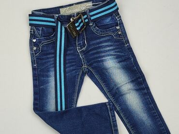 jeansy z postrzępionymi nogawkami: Spodnie jeansowe, 2-3 lat, 98, stan - Bardzo dobry