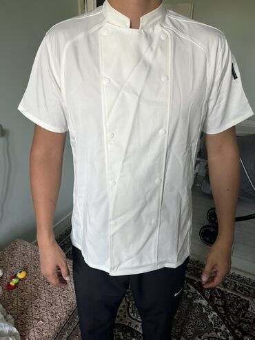 одежда оптом дордой: Китель повара с коротким рукавом, белый - Классический двубортный