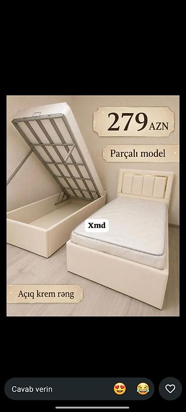 Parçalı model tək nəfərlik çarpayı – açılan baza ilə - Rəng: açıq krem