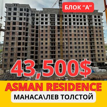 квартиры в кыргызстане: 1 комната, 41 м², Элитка, 8 этаж, ПСО (под самоотделку)