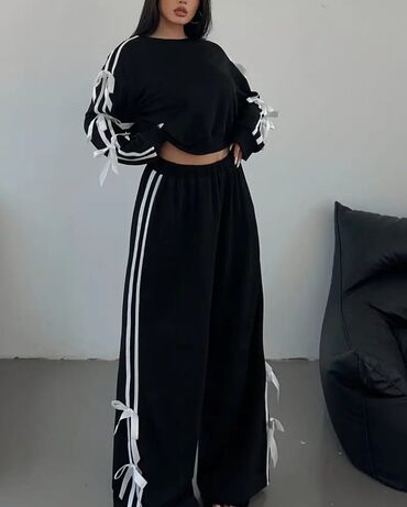 uzun jaketlər: Qara idman dəsti – 2 parça - Üst: Oversize kəsimli, uzunqol