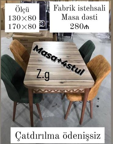 ikinci el stol desti: *Masa dəsti 💫 Endirimlə💥280Azn* ✔️Masa + 4 stul *◽Türk Fabrik