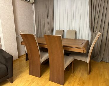 Masalar: Qonaq otağı üçün, İşlənmiş, Açılan, Kvadrat masa, 6 stul