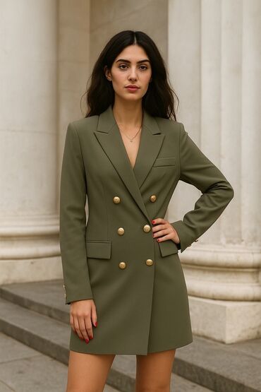 вещи бу купить: Hec geyinilmeyib.Zeytun-yaşıl rəngdə, ikiqat düyməli blazer-don