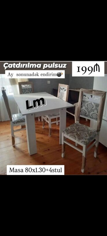 Masa və oturacaq dəstləri: Qonaq otağı üçün, Açılmayan, Dördbucaq masa, 4 stul