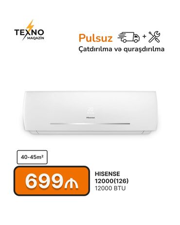 Kondisionerlər: Kondisioner Hisense, 40-45 kv. m, Split sistem, Kredit yoxdur, Pulsuz quraşdırılma