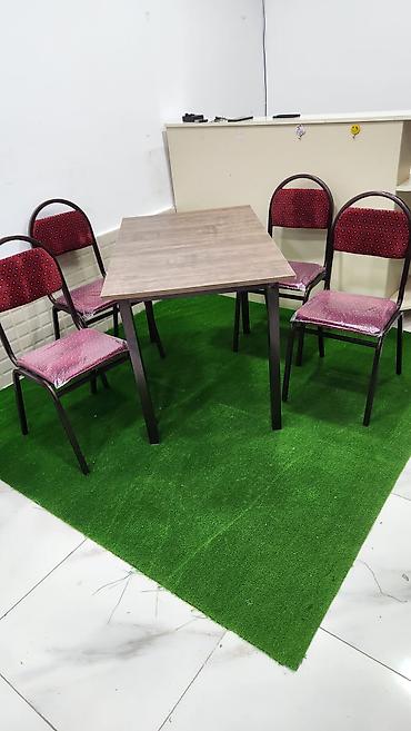 bez materialli stol: 4 nəfərlik stol-stul dəsti - Tərkib: 1 ədəd dördkünc yemək/çay stolu — 3