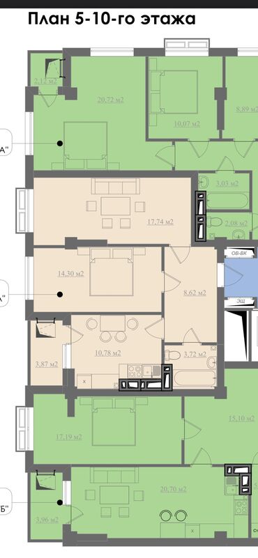 помещение для кухни: 2 комнаты, 59 м², Элитка, 10 этаж, ПСО (под самоотделку)