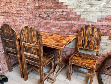 kafe ucun stol stul satilir: Qonaq otağı üçün, İşlənmiş, Dördbucaq masa, 6 stul