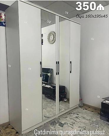 gardirob: 4 qapılı ağ gardırob – güzgülü model Ölçü: 160 x 195 x 45 sm Qiymət — 1