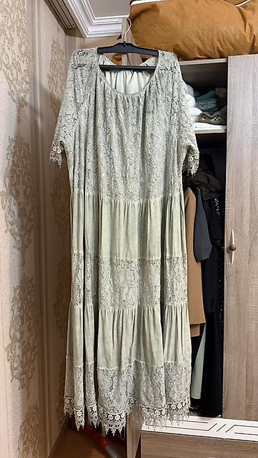 Boz-yaşıl tonlarda uzun don 56 razmer. - Stil: Bohem/romantik -