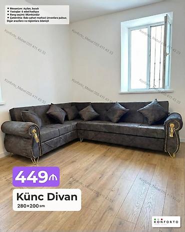 Ev və bağ: Künc divan – 280×200 sm - Mexanizm: açılan, bazalı (yataq funksiyası — 1