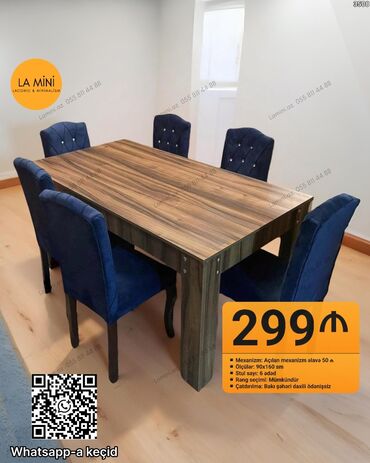стол деревянный кухонный: Açılan, Dördbucaq masa, 6 stul