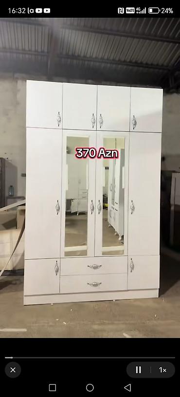 qardirob: Mebel: Gardırob (3 güzgülü, çoxotlu) - Rəng: açıq krem - Ön paneldə 3 — 4
