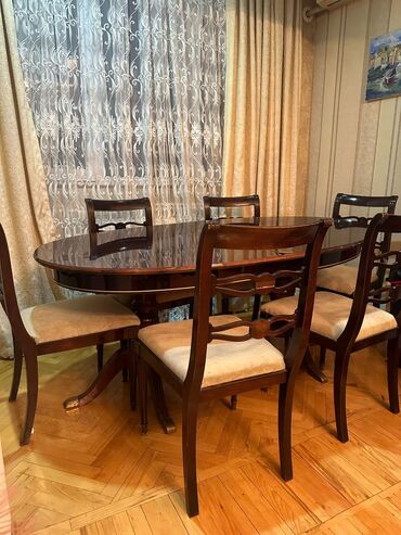 Masa və oturacaq dəstləri: Qonaq otağı üçün, İşlənmiş, Açılan, Oval masa, 6 stul — 2