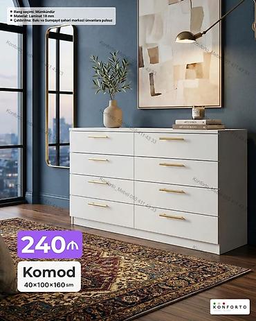 Komodlar: Komod – 40×100×160 sm • Material: 18 mm laminat • Rəng seçimi — 1