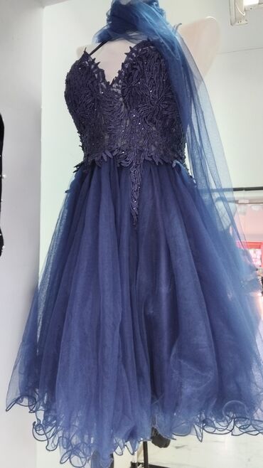 Dresses: Color - Blue, Evening, With the straps