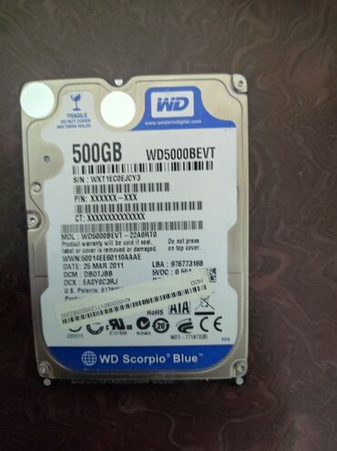 Sərt disklər (HDD): Daxili Sərt disk (HDD) Western Digital (WD), 512 GB, İşlənmiş