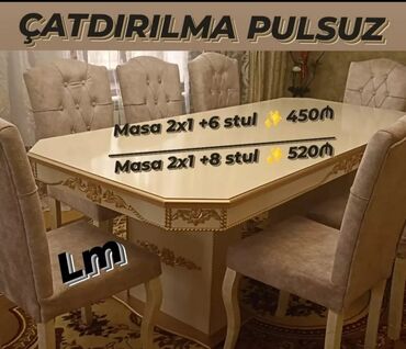 bağça üçün stol stul: Qonaq otağı üçün, Yeni, Açılmayan, Dördbucaq masa, 6 stul, Azərbaycan