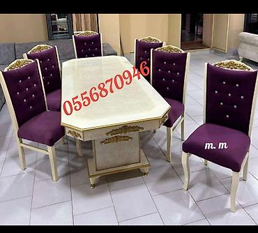 Masa və oturacaq dəstləri: Qonaq otağı üçün, Yeni, Açılmayan, Dördbucaq masa, 6 stul — 6
