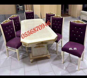 Masa və oturacaq dəstləri: Qonaq otağı üçün, Yeni, Açılmayan, Dördbucaq masa, 6 stul — 27