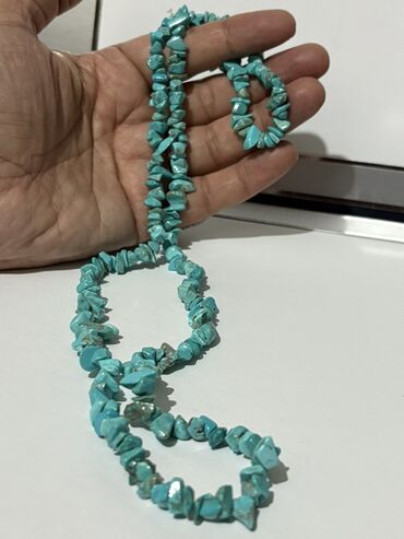 Boyunbağılar: Təbii firuzə daşlı boyunbağı. Uzunluğu 80 sm. - Material: təbii — 7