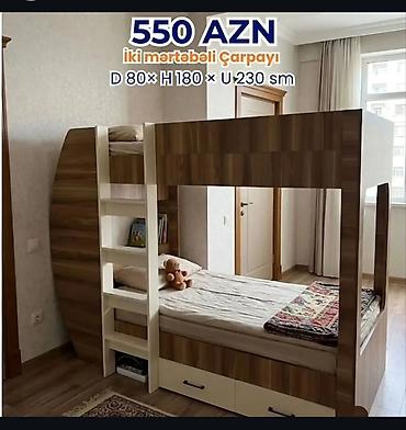 uşaq yataq mebeli: 1.İki mərtəbəli çarpayı – 550 AZN Ölçülər: - Dərinlik: 80 sm - — 1