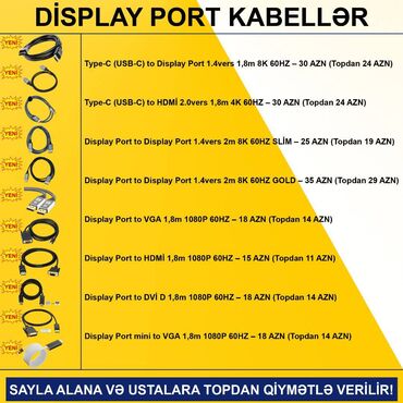 Digər kompüter aksesuarları: Display Port Kabellər SAYLA ALANA VƏ USTALARA TOPDAN QİYMƏTLƏ VERİLİR! -da lalafo.az — 2 Digər kompüter aksesuarları: Display Port Kabellər SAYLA ALANA VƏ USTALARA TOPDAN QİYMƏTLƏ VERİLİR! — 2
