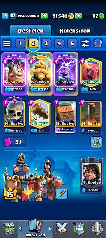 Digər kolleksiyalar: Clash Royale hesabı - Kral səviyyəsi: 62 - Kupa: 11 542+ - Qızıl: 91 — 2