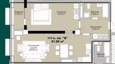купить квартиру с котлована: 2 комнаты, 62 м², 11 этаж, ПСО (под самоотделку)