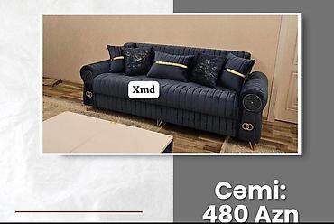 Qara-mavi rəngli, qızılı detallarla bəzədilmiş 3 nəfərlik divan. -