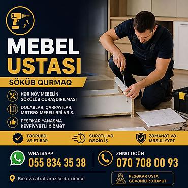 Mebel ustası – söküb-quraşdırma xidməti - Hər növ mebelin (mətbəx