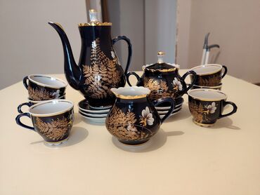 sud qabı: Çay dəsti, rəng - Göy, Farfor, 6 nəfərlik