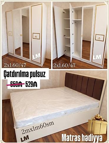 drel dəst: Yataq otağı dəsti – şkaf və çarpayı - Şkaf: 3 qapılı, orta qapı — 1