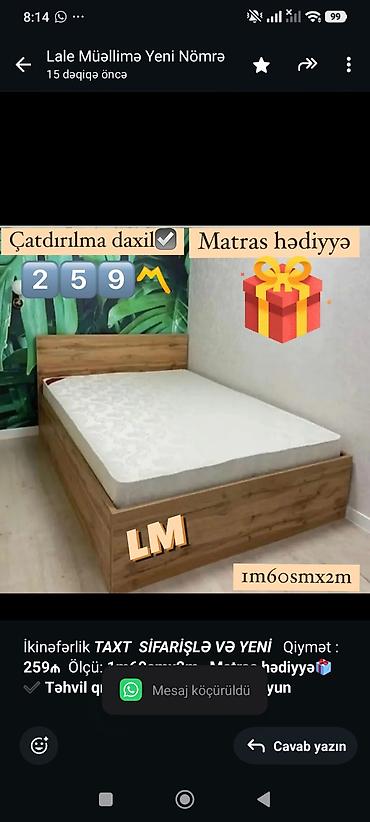taxt dosəyi: İkinəfərlik _*TAXT*_ _*SİFARİŞLƏ VƏ YENİ*_ Qiymət : *259₼* Ölçü — 1