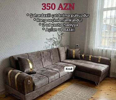 sumqayitda ucuz divanlar: Künc divan dəsti - Qiymət: 350 AZN (şəkildə göstərilib) - Açılan və — 1