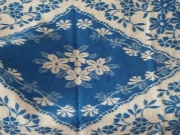 türk tekstil: Mavi-ağ naxışlı yun örtük/pled - Material: qalın yun tərkibli parça — 1