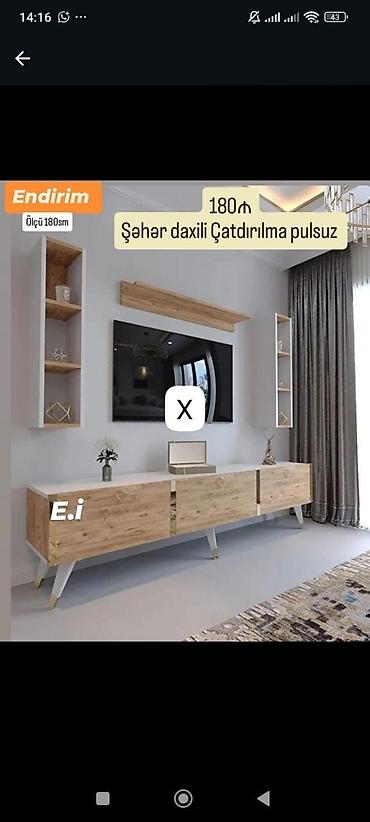 dekor ref: TV stendləri və divar rəflərindən ibarət dəst - Ölçü: 180 sm - Şəhər — 1