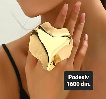 wolt torbe prodaja: Statement prsten – talasasta, skulpturalna forma u zlatnoj boji — 1